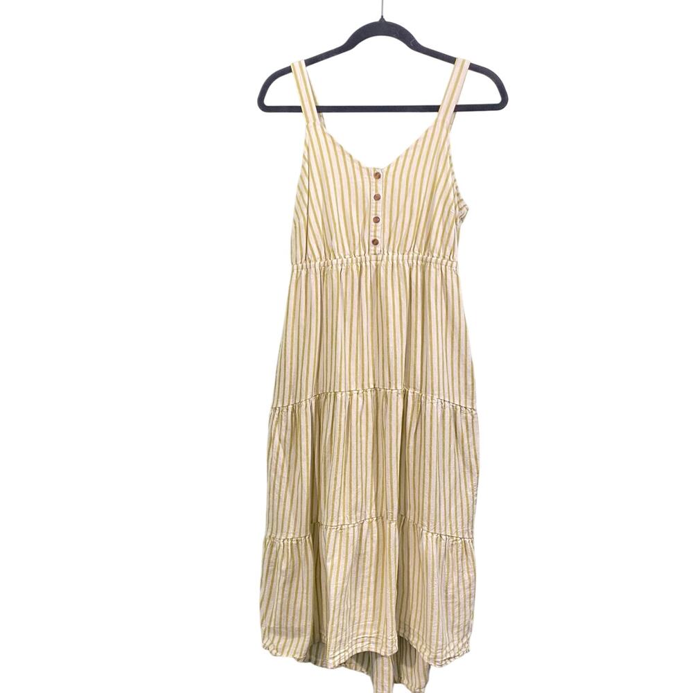 Sonoma Women Yellow & White Striped Linen Blend Tiered Midi Sundress Size S
